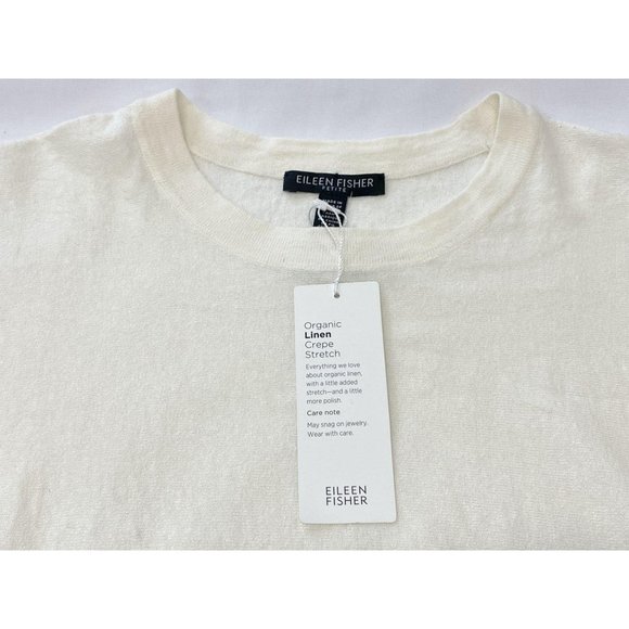 NEW EILEEN FISHER ORGANIC LINEN IVORY CREW NECK PM/PM Boxy Fit - Picture 7 of 9